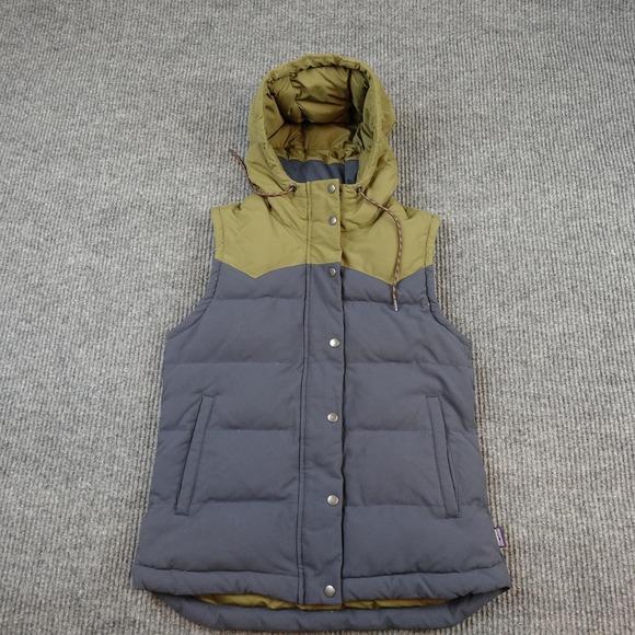 Patagonia Jackets & Blazers - Patagonia Bivy Hooded Puffer Vest Womens Small Gray Quilted Down Snap 27746